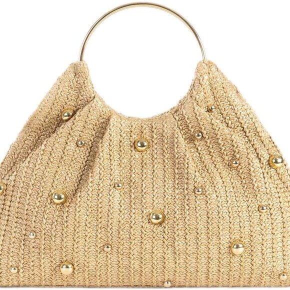 Straw Clutch Purses for Women Summer Beach Handbag Top Handle Woven Bag - Picture 1 of 8